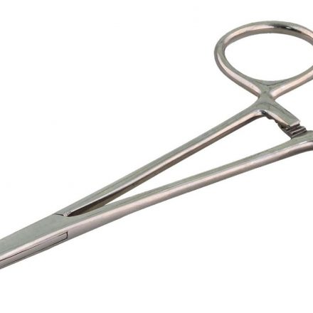 5" stainless steel curved forceps.