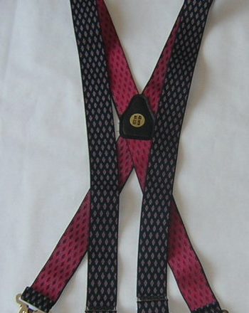 MENS JACQUARD BRACES BLACK RED DIAMONDS 1 1/2"
