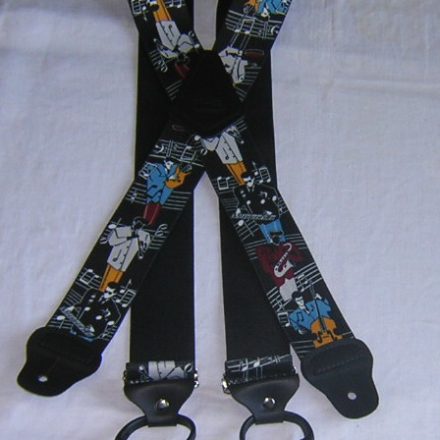 MENS BRACES MUSIC ROCK ROLL JAZZ ON BLACK BUTTON ON