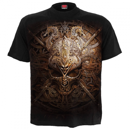 VIKING SHIELD SKULL WARRIOR GOTH DRAGON CELTIC LARGE T SHIRT FRONT & BACK DESIGN
