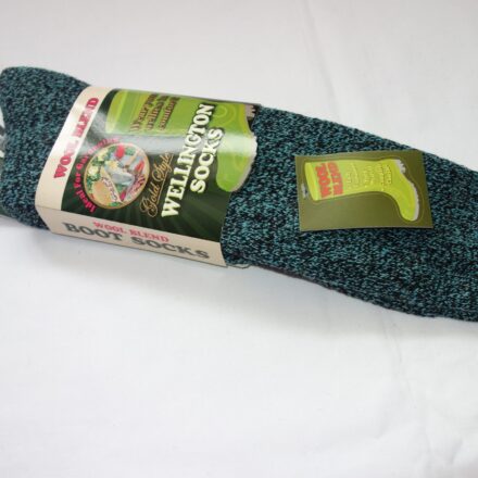 LADIES GREEN/BLACK WOOL BLEND LONG WELLINGTON WELLY SOCKS HOSE 4-7