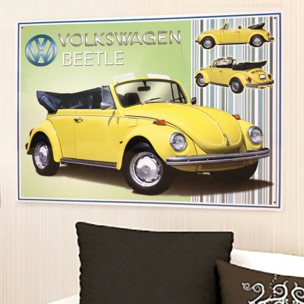 VW VOLKSWAGEN BEETLE CABRIOLET YELLOW METAL SIGN