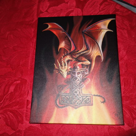 DRAGON WITH MJOLNIR THOR'S HAMMER CANVAS WALL PICTURE PLAQUE