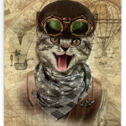STEAMPUNK CAT BLANK GREETING CARD B