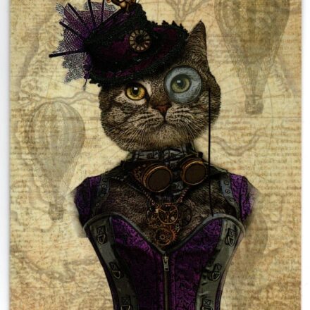 STEAMPUNK CAT FANTASY ART BLANK GREETING CARD C