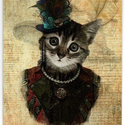 STEAMPUNK CAT FANTASY ART BLANK GREETING CARD E