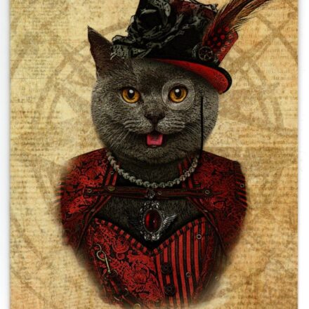 STEAMPUNK CAT FANTASY ART BLANK GREETING CARD H