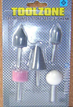 5PC.MOUNTED STONE SET 1/4" (6MM) SHANK GRINDING POLISHING