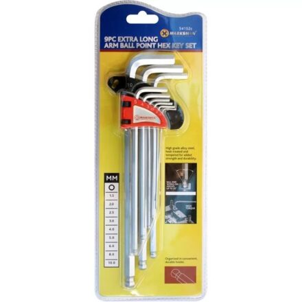 9PC LONG ARM HEX KEY TAMPER PROOF SET SLIP RESISTANT ANTI BALL ALLEN WRENCH