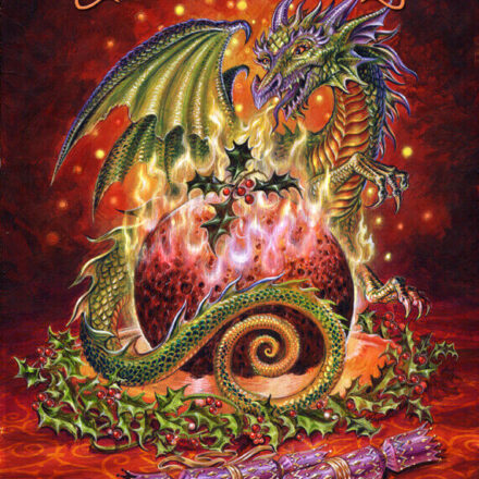 CHRISTMAS YULETIDE GREETING CARD FLAMING DRAGON DESIGN