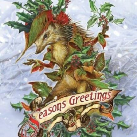CHRISTMAS YULETIDE GREETING CARD HEDGEHOG AND MISTLETOE DESIGN
